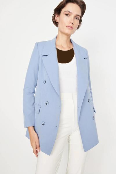 کت کوتاه یقه انگلیسی اور سایز زنانه آبی روشن برند TRENDYOLMİLLA|پیشنهاد محصول