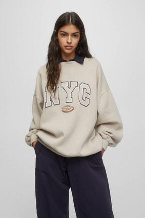 خرید اینترنتی هودی زنانه سفید برند pull bear 04596303 ا Nyc Sweatshirt|پیشنهاد محصول