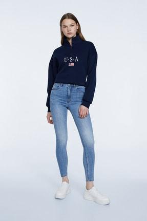 خرید اینترنتی شلوار جین زنانه سرمه‌ای برند stradivarius 01400490 ا Normal Bel Skinny Jean|پیشنهاد محصول