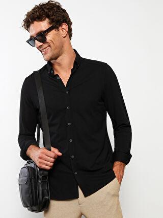 پیراهن آستین بلند مردانه سیاه السی وایکیکی W26385Z8 ا Slim Fit Uzun Kollu Örme Erkek Gömlek|پیشنهاد محصول
