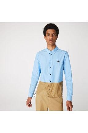 پیراهن آستین بلند مردانه آبی لاکوست CH3143 ا Erkek Blok Desenli Baskılı Mavi Gömlek|پیشنهاد محصول