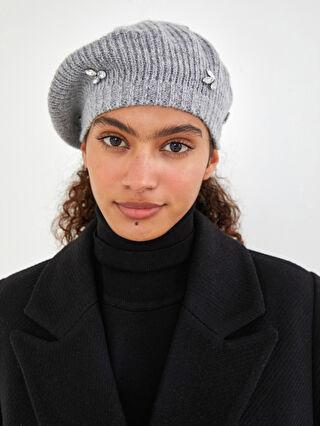 خرید اینترنتی کلاه زمستانی زنانه طوسی السی وایکیکی W13804Z8 ا Taş İşlemeli Kadın Triko Bere|پیشنهاد محصول