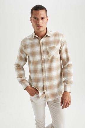 پیراهن آستین بلند مردانه بژ دیفاکتو U8729AZ22AU ا Modern Fit Kareli Uzun Kollu Gömlek|پیشنهاد محصول