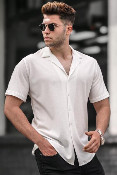 پیراهن آستین کوتاه یقه آپاژ مردانه سفید برند Madmext|پیشنهاد محصول