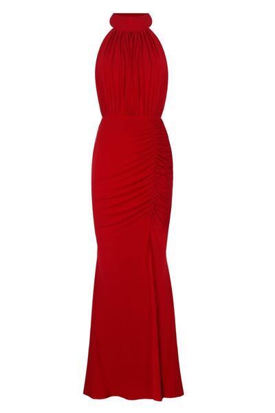 لباس مجلسی زنانه بلند چاک دار یقه پشت باز قرمز برند Whenever Company|پیشنهاد محصول
