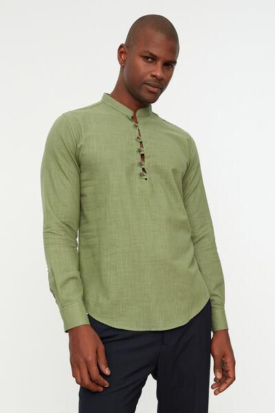 پیراهن یقه ایستاده دکمه ای آستین بلند مردانه سبز برند TRENDYOL|پیشنهاد محصول