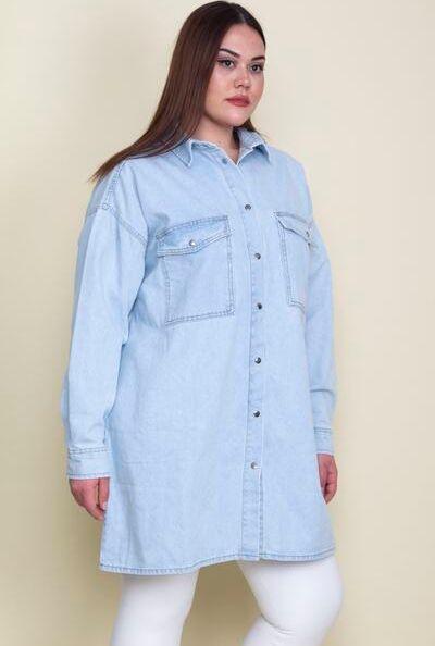 کت جین بلند جیب پاکتی سایز بزرگ زنانه آبی یخی برند Şans|پیشنهاد محصول