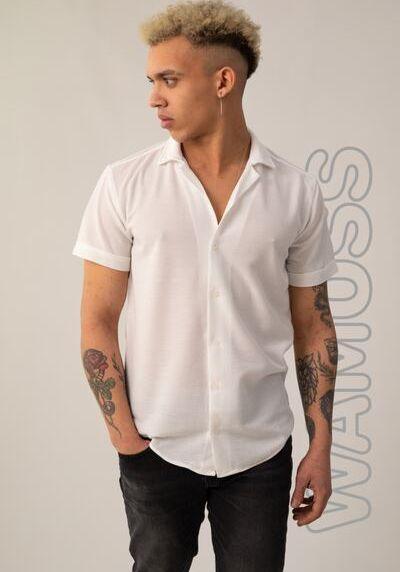 پیراهن مردانه آستین کوتاه سفید برند WAMOSSALAPLI|پیشنهاد محصول