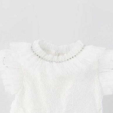 خرید اینترنتی پیراهن مجلسی بچه گانه دخترانه سفید برند Daisy Girl S3IA11Z1 ا Fırfırlı Yaka Nakışlı Kız Bebek Tül Elbise|پیشنهاد محصول