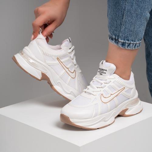 کفش و کتانی زنانه و دخترانه مدل نایک NIKE رنگ سفید کرم کد B109|کتونی خان