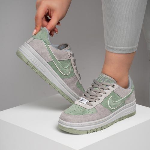 کفش و کتانی زنانه و مردانه مدل نایک ایرفورس NIKE_AIR FORCE رنگ طوسی یشمی کد 30031|کتونی خان