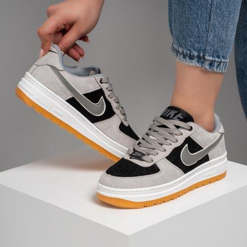 کفش و کتانی زنانه و مردانه مدل نایک ایرفورس NIKE_AIR FORCE رنگ طوسی مشکی کد 30033|کتونی خان