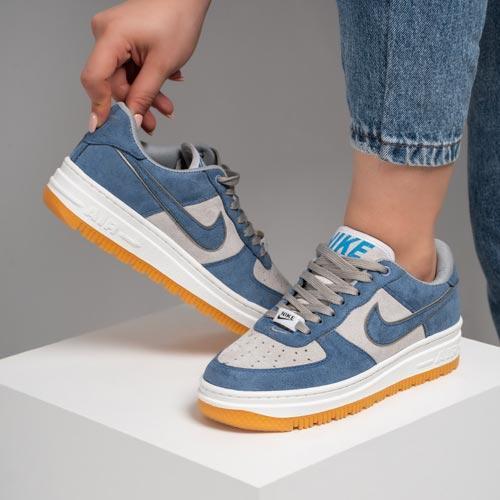 کفش و کتانی زنانه مدل نایک ایرفورس NIKE_AIR FORCE رنگ آبی طوسی کد 30034|کتونی خان