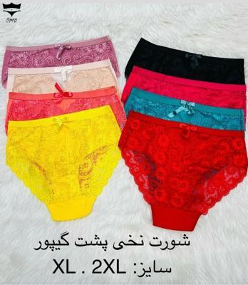 شورت نخی فانتزی پشت گیپور بکلس ۲۰۶۲👙 بسته 10 تایی سایز 2XL|عمده لباس