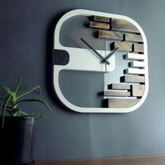 ساعت دیواری چوبی مربعی ترکیبی