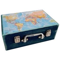 جعبه هدیه مدل چمدان چوبی طرح نقشه جهان کد WS12