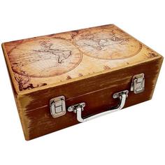 جعبه هدیه مدل چمدان چوبی طرح نقشه کهن کد WS10