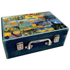 جعبه هدیه چوبی مدل چمدان طرح آثار مشهور ونگوک کد WS31