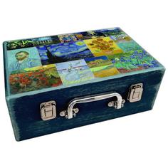 جعبه هدیه چوبی مدل چمدان طرح آثار مشهور ونگوک کد WS32