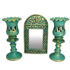 ست آینه و شمعدان طرح درب سنتی مجموعه 3 عددی
