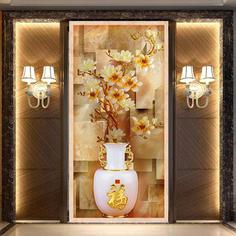 پوستر دیواری سه بعدی مدل گلدان چینی گل برجسته کد DRVF1318