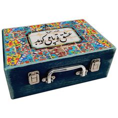 جعبه هدیه چوبی مدل چمدان طرح کاشی سنتی کد WS34