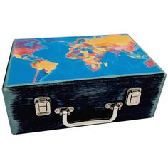 جعبه هدیه مدل چمدان چوبی طرح نقشه جهان کد WS11