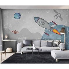 پوستر دیواری اتاق کودک طرح موشک و منظومه شمسی مدل drv1091 