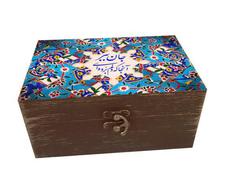 جعبه هدیه چوبی مدل هنری طرح کاشی کد SB61