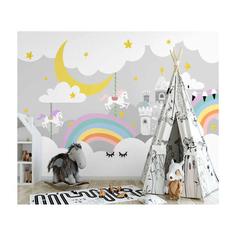 پوستر دیواری اتاق کودک مدل اسب و ستاره و ماه
