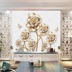 پوستر دیواری سه بعدی مدل شاخه گل نگینی طلایی DRVF1224