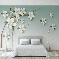 پوستر دیواری سه بعدی مدل شاخه گل برجسته سفید DVRF1271