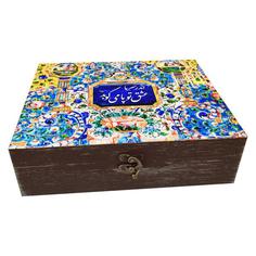 جعبه هدیه چوبی مدل هنری طرح کاشی کد WB234