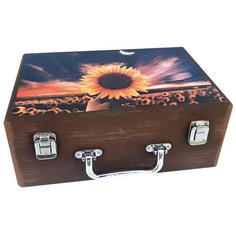 جعبه هدیه چوبی مدل چمدان طرح گل آفتابگردان کد WS39