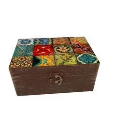 جعبه هدیه چوبی مدل هنری طرح کاشی کد SB66