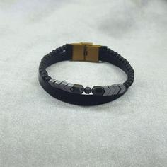دستبند مردانه مدل چرم و سنگ کد 9864