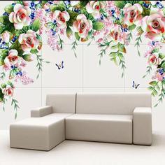 پوستر دیواری سه بعدی مدل گل آویز سفید صورتی DVRF1249