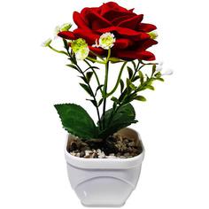 گلدان به همراه گل مصنوعی مدل رز تک شاخه