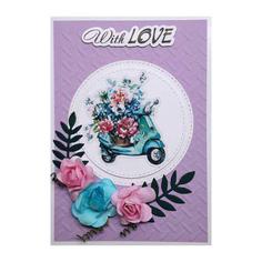 کارت پستال مدل موتور پر از گل طرح with love