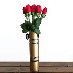 گلدان به همراه گل مصنوعی مدل غنچه رز مجموعه 9 عددی
