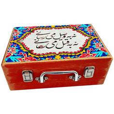 جعبه هدیه چوبی مدل چمدان طرح کاشی سنتی کد WS111