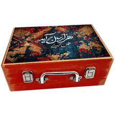 جعبه هدیه چوبی مدل چمدان طرح قالی سنتی کد WS115