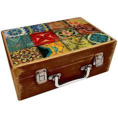 جعبه هدیه چوبی مدل چمدان طرح کاشی سنتی کد WS118