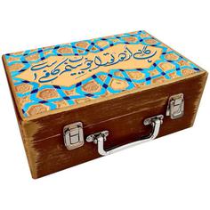 جعبه هدیه چوبی مدل چمدان طرح کاشی سنتی کد WS100