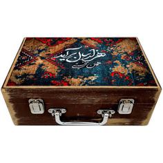 جعبه هدیه چوبی مدل چمدان طرح کاشی سنتی کد WS112
