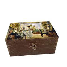 جعبه هدیه چوبی مدل هنری طرح عصرانه انگلیسی کد SB53