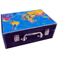 جعبه هدیه چوبی مدل چمدان طرح نقشه جهان کد WS127