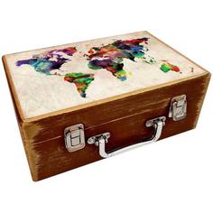 جعبه هدیه چوبی مدل چمدان طرح نقشه جهان کد WS130