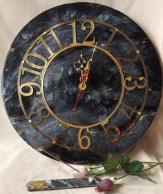 ساعت دیواری رزینی طرح سنگ مرمر مشکی ا Black marble resin wall clock