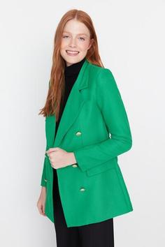 کت کوتاه یقه انگلیسی اور سایز زنانه سبز برند TRENDYOLMİLLA